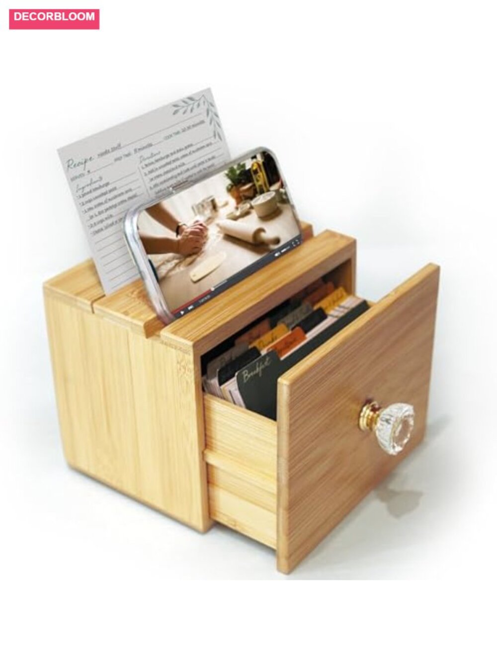Bamboo Recipe Box Set 50 4x6 Cards 12 Dividers Wooden Storage